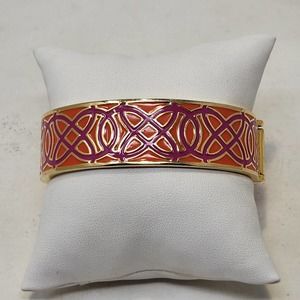 Stella and Dot Eleanor Celtic Knot Clamper Bangle Bracelet Orange Pink Enamel